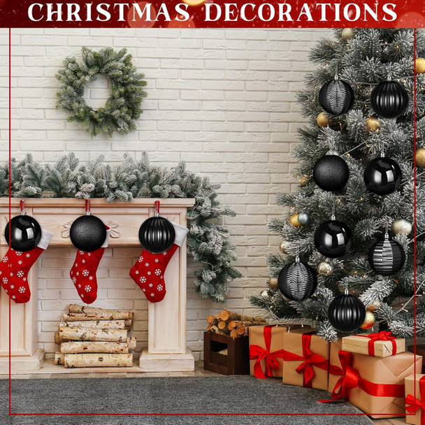 24 Pcs 3.14" Large Christmas Balls Ornaments Christmas Tree Decoration Plastic Shatterproof Hanging Ornaments Set for Xmas Wedding Holiday Party Wreath Home Decor(Black)