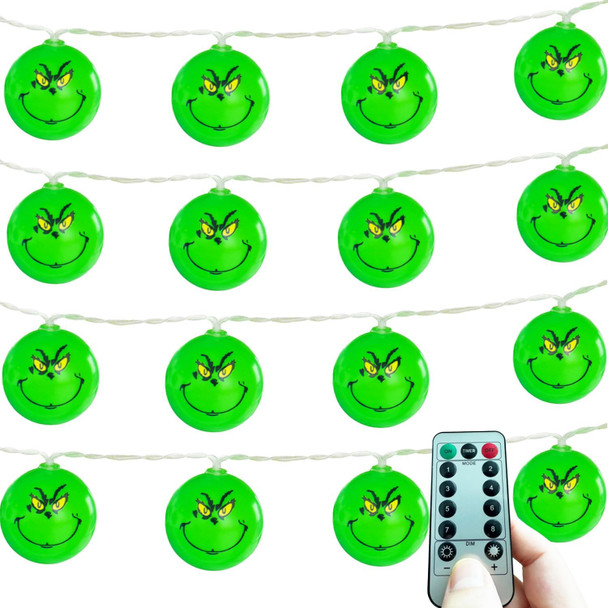 Grinch Christmas Decorations, 20 LED 11ft Christmas Lights Battery Operated with Remote/Timer, Waterproof Christmas String Lights for Tree Home Bedroom Yard Outdoor Indoor Decor