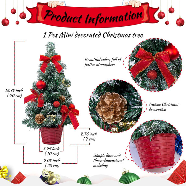 Tabletop Mini Christmas Tree, 15.74" Artificial Christmas Tree Miniature Pine Christmas Tree Perfect for Christmas Decorations, Home, Kitchen, Dining Table（Red）
