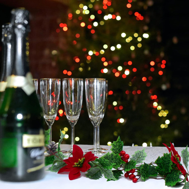 3 Pack Christmas Poinsettia Garland 25.5 Feet Artificial Poinsettia Flower Garland with Green Holly Leaves for Xmas Home Dining Room Deck Railing Staircase Decorations (Poinsettia Vine)