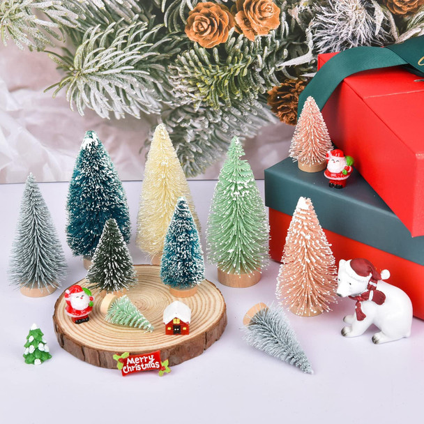Lvydec 30 Pack Artificial Mini Christmas Trees Decoration, Colorful Mini Pine Tree with Wood Base Bottle Brush Trees for Christmas Decor