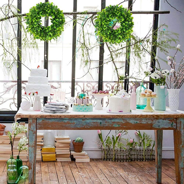 Lvydec 2 Pack Artificial Boxwood Wreath - 11" Mini-Sized Boxwood Wreath Green Candle Wreath for Wall Window Home Decoration