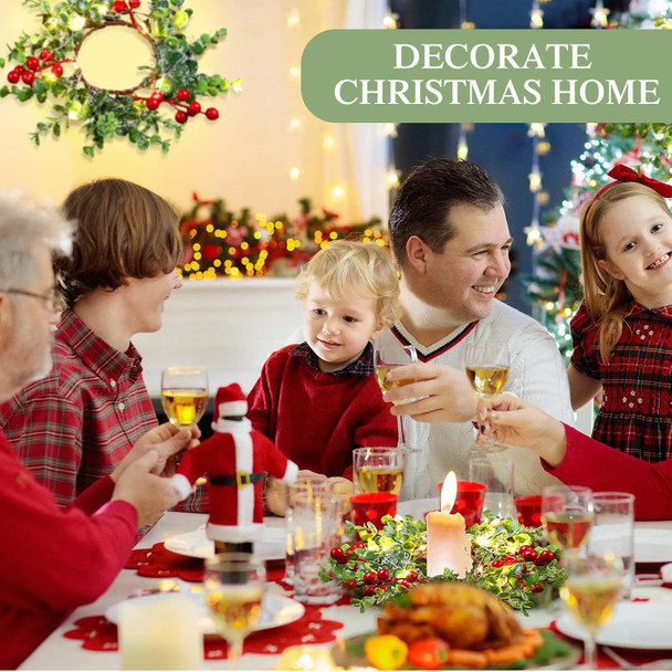 Lyrow 24 Pcs Christmas Candle Rings Artificial Candle Wreaths Garland Simulation Red Berries Xmas Mini Candle Holder for Pillars Rustic Wedding Centerpiece Table Closet Decorations