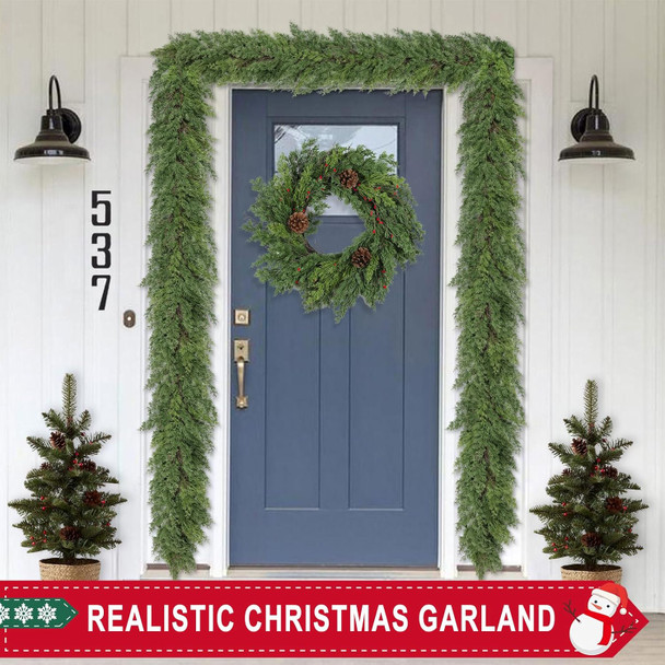 6 Ft Real Touch Christmas Garland,Thick and Lush，Soft Bendable, Lifelike Cedar Garland Realistic, Garlands for Decoration Christmas，Christmas Garland for Mantle,Thanksgiving Christmas Decorations