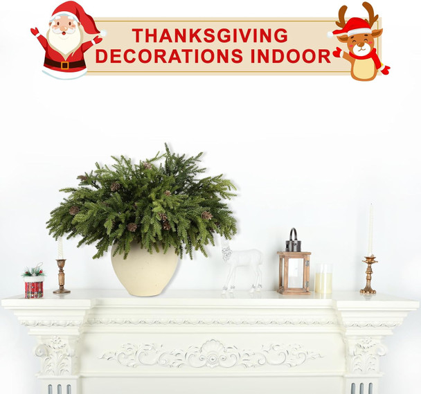 6 Pcs Real Touch Christmas Pine Branches with Pine Cones, Natural Droopy,Soft Bendable Pine Stems, Lifelike Christmas Garland for Vases, Wreaths, Garland Christmas Decorations Christmas Tree Filler