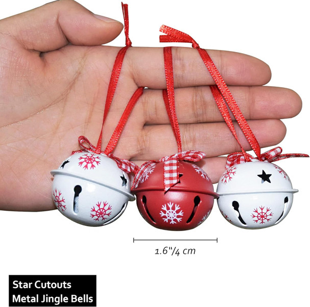 24 Pcs Christmas Jingle Bells Metal Decorative Bells with Ribbons 1.6" Xmas Tree Ornaments for Wreath Crafts Holiday Home Decorations, Bulk