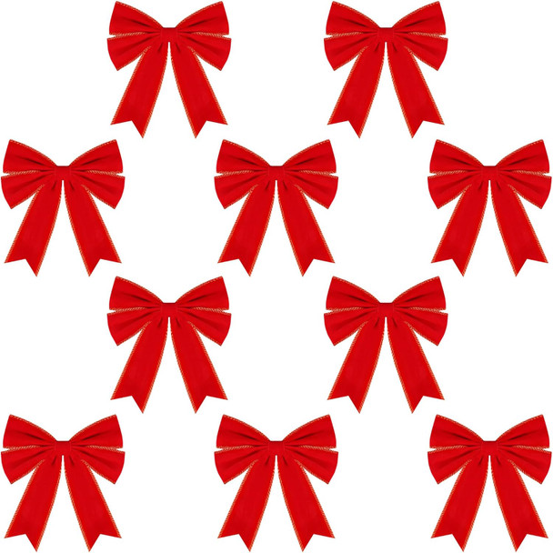 20 Packs Christmas Velvet Bows 13 x 9 inch Red Velvet Bow Ornament for Tree Large Premade Red Bows for Outdoor Indoor Xmas Tree Wreath Door Holiday Decoration