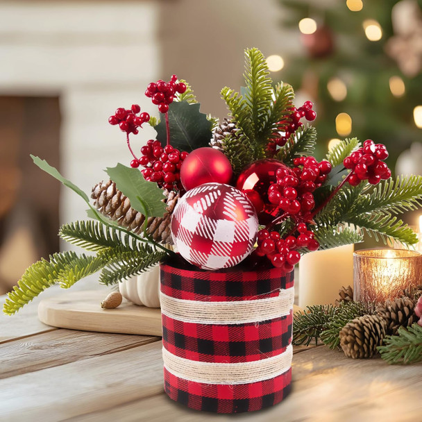 Small Christmas Tree Tabletop Christmas Tree Mini Artificial Christmas Tree Decorations with Red Berry Pine Cone Christmas Decorations for Table Fireplace Mantel