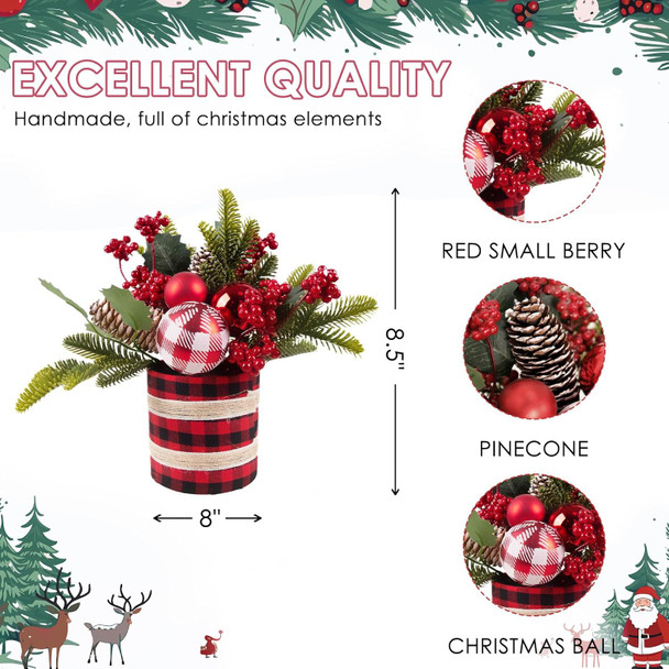 Small Christmas Tree Tabletop Christmas Tree Mini Artificial Christmas Tree Decorations with Red Berry Pine Cone Christmas Decorations for Table Fireplace Mantel