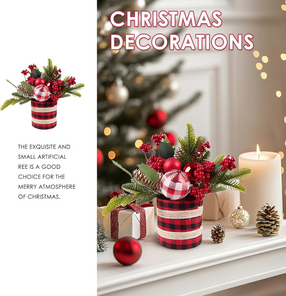 Small Christmas Tree Tabletop Christmas Tree Mini Artificial Christmas Tree Decorations with Red Berry Pine Cone Christmas Decorations for Table Fireplace Mantel
