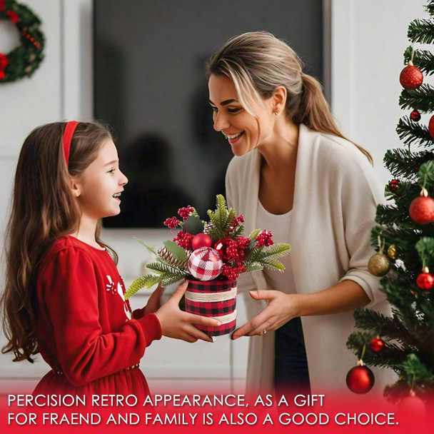 Small Christmas Tree Tabletop Christmas Tree Mini Artificial Christmas Tree Decorations with Red Berry Pine Cone Christmas Decorations for Table Fireplace Mantel