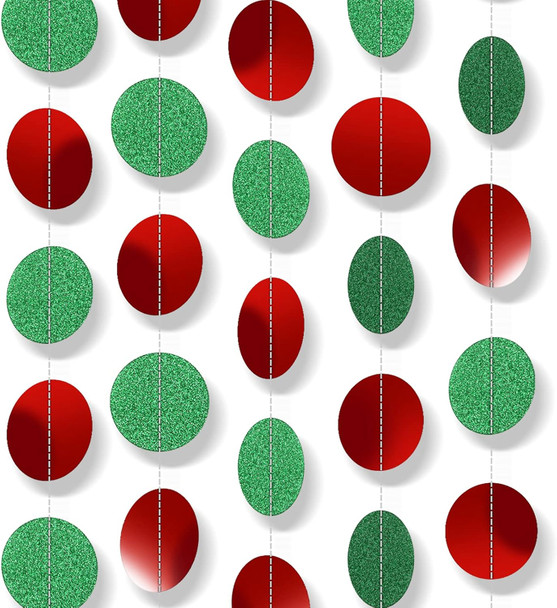 Marspark 8 Pack Christmas Red Green Circle Dot Paper Garland Kit Hanging Streamer Decorations Christmas Bunting Flag Banners for Holiday Birthday Party Decor, 105 Feet in Total