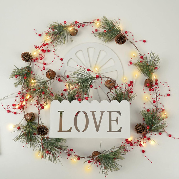 MARTINE MALL Christmas Garland with Lights, 5.9Ft 30 LED Battery Operated Christmas Pine Garland, Red Berry Garland with Pine Cone Vintage Bells for Indoor Outdoor Home Party Xmas Decoration