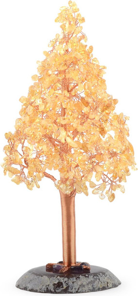 Crystal Christmas Tree of Life,Chakra Tree Natural Citrine Yellow Healing Crystal,Agate Sliece Base,Home Decor Feng Shui Bonsai Money Tree,Positive Energy 10.3 Inches