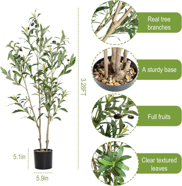 Artificial Olive Tree 3.2ft Tall with Natural Wood Trunk and Lifelike Fruits,Artificial Tree Faux Silk Plant for Home Office Decor Indoor Faux Tree-Set of 2 Artificial Olive Tree 3.2ft Tall with Natural Wood Trunk and Lifelike Fruits,Artificial Tree Faux Silk Plant for Home Office Decor Indoor Faux Tree-Set of 2