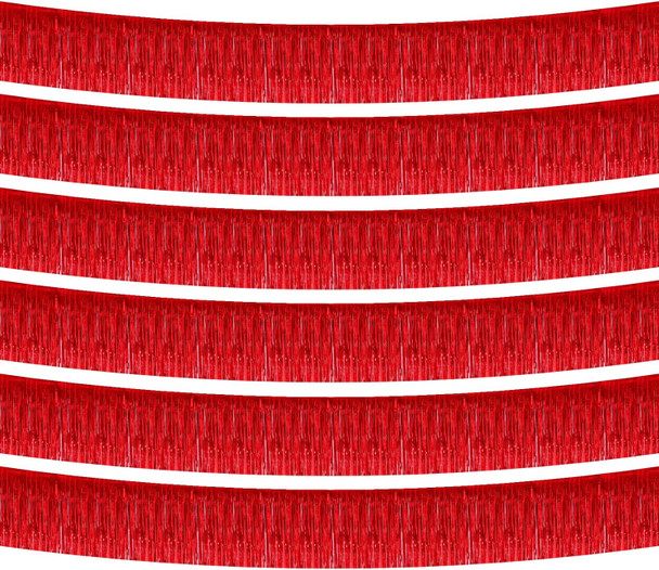6 Pack 10 Feet Foil Fringe Garland Metallic Tinsel Banner Wall Hanging Curtain Streamers Backdrop for Parade Floats Bachelorette Wedding Birthday Party Thanksgiving Christmas Decorations(Red)