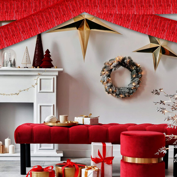 6 Pack 10 Feet Foil Fringe Garland Metallic Tinsel Banner Wall Hanging Curtain Streamers Backdrop for Parade Floats Bachelorette Wedding Birthday Party Thanksgiving Christmas Decorations(Red)