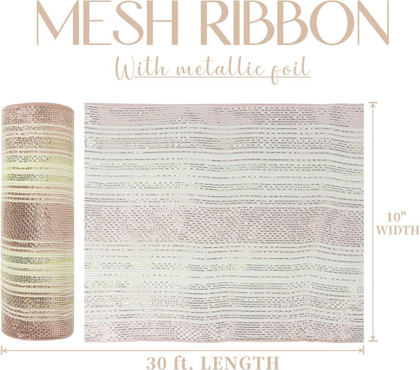 MEEDEE Christmas Mesh Ribbon for Wreath Gold Silver and Rose Gold Ombré Deco Mesh 10 Inch Christmas Metallic Mesh Crafts Supplies for Xmas Tree Garland Staircase Mailbox Centerpiece Swag (30 Feet)