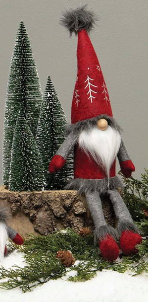 Gnome with Embroidered Tree Wired Hat, Wood Nose, White Beard, Arms and Floppy Legs, 18 Inches - Christmas Decoration