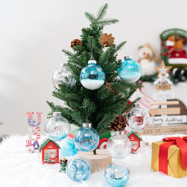 16PCS Light Blue Christmas Balls Ornaments, 3.15'' Shatterproof Clear Christmas Balls with Filler, Christmas Decorative Hanging Ornaments Set for Xmas Tree/Party/Holiday (Light Blue)