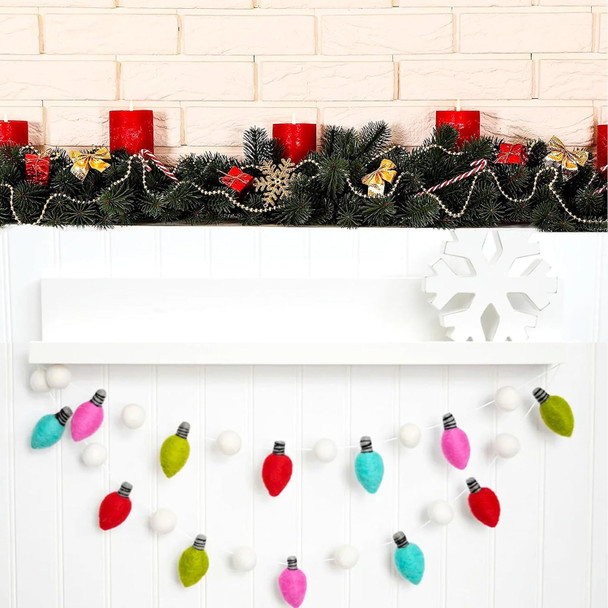 6.6Ft Christmas Felt Light Garland Banner 8 Pcs Light Bulbs Shape Rainbow Banner Xmas Colored Decorative Bunting Garland for Xmas Tree Christmas Party Holiday Home Mantel Wall Decoration