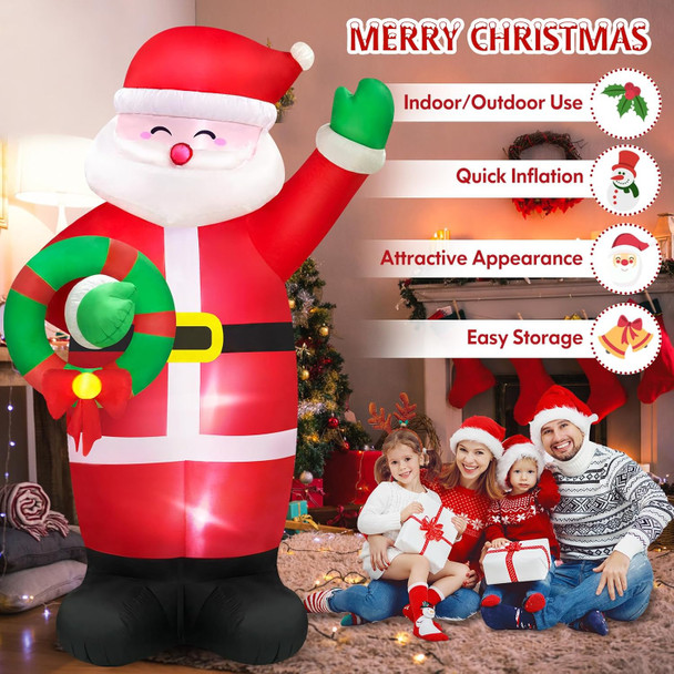 MICOCAH 8 FT Huge Christmas Inflatables Santa Claus Holding Garland Outdoor Decorations, Build in LEDs & Tethers Stakes Giant Inflatable Santa Blow Up Yard Decor for Holiday Xmas Indoor Patio Lawn
