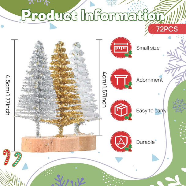 72 PCS Mini Christmas Trees Artificial Christmas Tree Bottle Brush Trees with Wooden Base for Christmas Party Home Table Decorations (Mixed Color A)