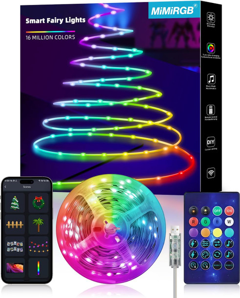 Smart Color Changing Christmas Lights,33ft 100 LED USB Fairy Lights with APP Control,12 Scenes and Music Sync LED String Light for Room Indoor Christmas Tree Decoration