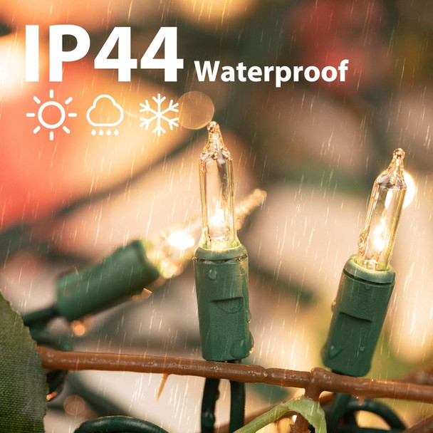 Clear Christmas Lights 200 Count 50 Feet Bulb Mini Lights, Waterproof String Lights, Color Changing Lights for Indoor Xmas Tree Garland Birthday Wedding Decoration, Green Wire