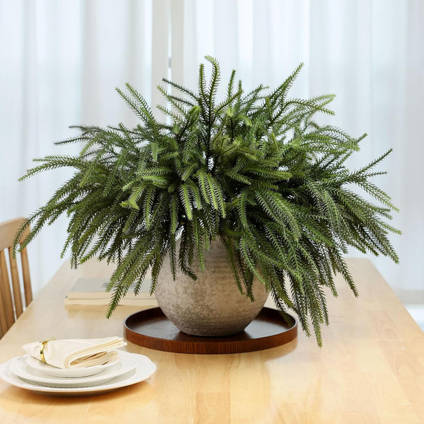 mizii Christmas Decorations 12Pcs Artificial Norfolk Pine Branches 22in Faux Greenery Stems Real Touch Norfolk Pine Garland for Xmas Indoor Outdoor Home Decor (12)