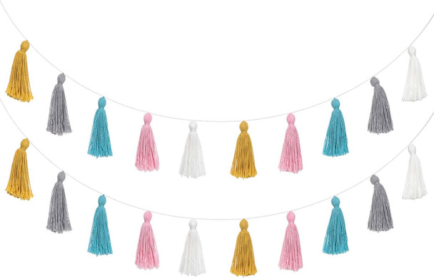 Mkono 2 Pack Tassel Garland Boho Cotton Pastel Banner for Thanksgiving Christmas Birthday Party Decor, Rainbow Wall Hangings for Classroom, Nursery, Kids Girls Bedroom, Baby Shower Wedding Decor