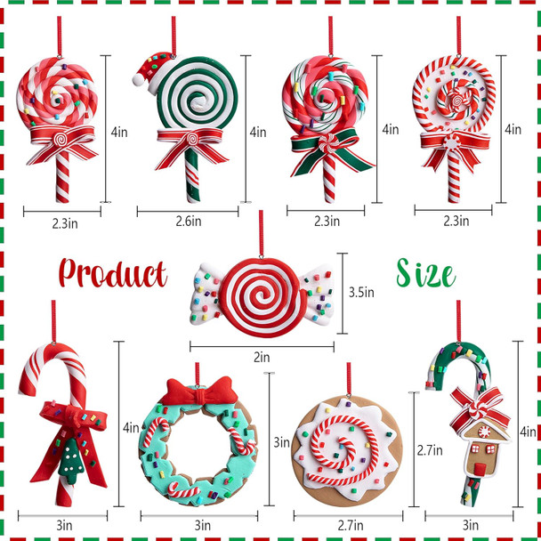 moonoom 9pcs Christmas Lollipop Ornament,Christmas Candies Polymer Clay Ornament,Xmas Decor Candy Cane Hanging Decorations,Sweets Candy Pendant Xmas Tree Party Supplies (Lollipop)