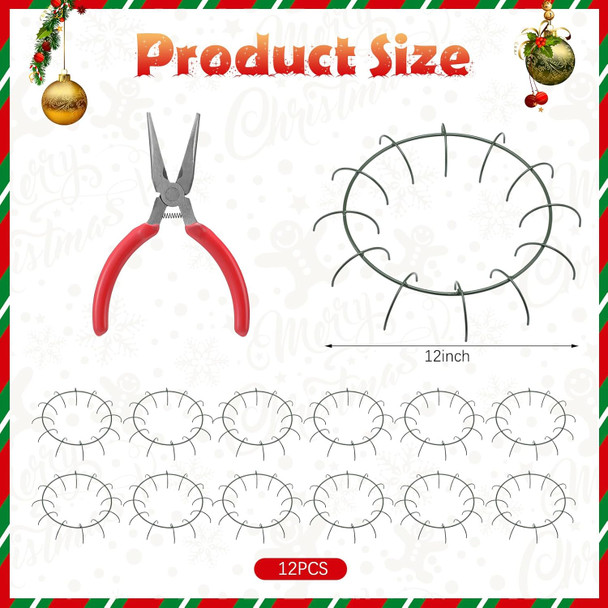 12 Pcs 12'' Christmas Wire Wreath Frames with Plier Metal Live Wreath Form Heavy Duty Wreath Frame Round Wreath Making Rings Base, Adjustable Shape, for Christmas, Green 12 Pcs 12'' Christmas Wire Wreath Frames with Plier Metal Live Wreath Form Heavy Duty Wreath Frame Round Wreath Making Rings Base, Adjustable Shape, for Christmas, Green