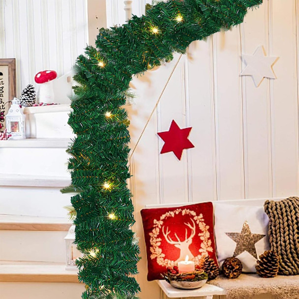 MorTime 17.7 FT LED Christmas Garland, Pre-Lit Artificial Garland for Indoor Outdoor Christmas Decorations Multi-Function Green Christmas Garland with 100 Warm White LED Lights