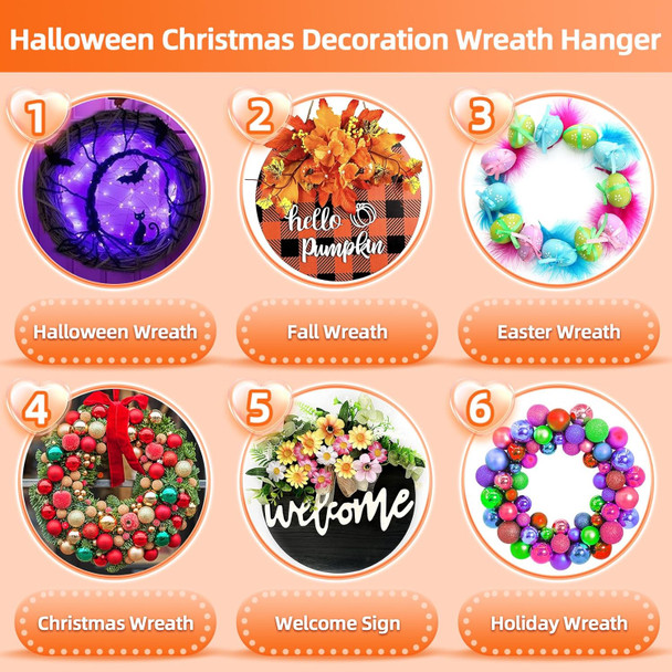 Wreath-Hangers-for-Front-Door,Large Clear Wreath-Door-Hanger-Easter-Christmas-Halloween-Decorations,60lb Over-The-Door-Hooks Glass Door,Adhesive-Wall-Hooks for Hanging Wreath Home-Decor Inside Outside
