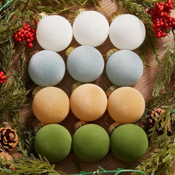 Velvet Christmas Ornaments,Velvet Ornaments for Christmas Tree, Wreath & Party Decorations,with Hanging Loop (Velvet 001, 12pcs)