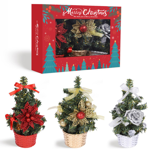 Tabletop Christmas Tree,3 Pack 7.87in Small Christmas Tree for Office,Christmas Desktop Artificial Mini Christmas Tree wtih Hanging Ornaments for Holiday DIY Decor