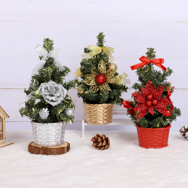 Tabletop Christmas Tree,3 Pack 7.87in Small Christmas Tree for Office,Christmas Desktop Artificial Mini Christmas Tree wtih Hanging Ornaments for Holiday DIY Decor