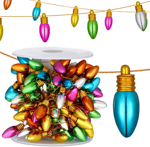 Mudder Christmas Mini Fake Light String Plastic Bulb Beads Assorted Color Bulb Beads DIY Christmas Decorations Bulb Garlands Without Electricity for Parties Craft Projects