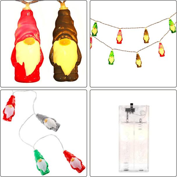 Christmas String Lights Gnome LED String Lights 5.9 Feet 10 Winter Garland Lights String Red Green White Lights String for Christmas Tree Supply Indoor Outdoor Garland(Charming Style)