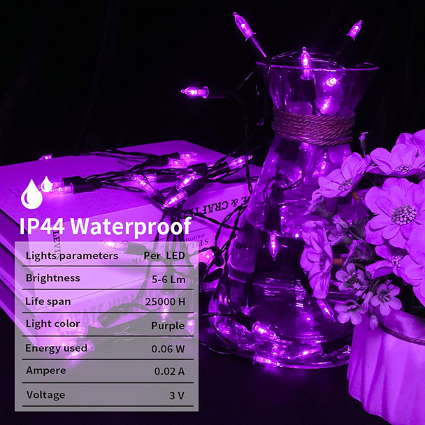 Battery Operated Halloween Lights 2 Pack 18.3Ft 50 LED Purple Mini String Lights 9 Functions Black Wire Purple Halloween Tree Lights for Wreath Crafts Indoor Outdoor Festive Lights