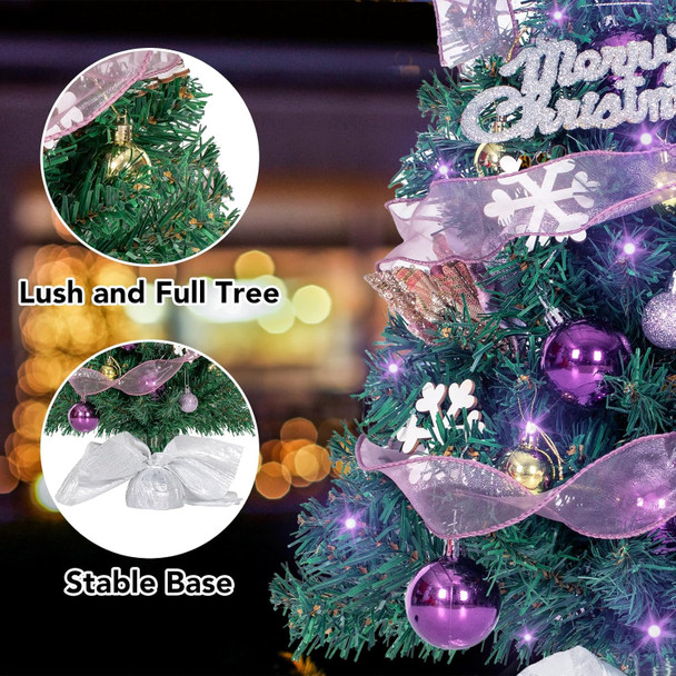 NALONE Mini Christmas Tree with Lights and Timer, 24 Inch Snow Flocked Small Christmas Tree with 28 Pcs Ornaments, 90 Branch Tips Tabletop Christmas Tree for Holiday Decoration (Purple)