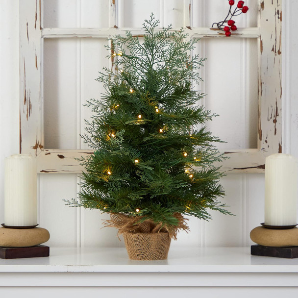 Nearly Natural 2ft. Artificial Christmas Tree in Burlap Base with 35 Warm White LED Lights
