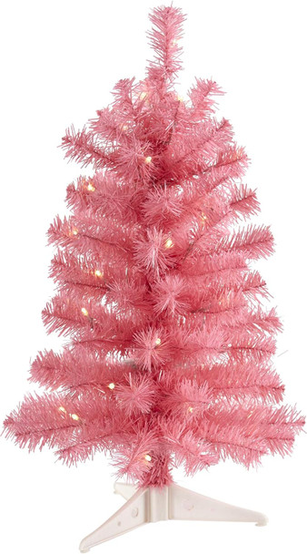 Nearly Natural 2ft. Pink Artificial Christmas Tree with 35 LED Lights and 72 Bendable Branches