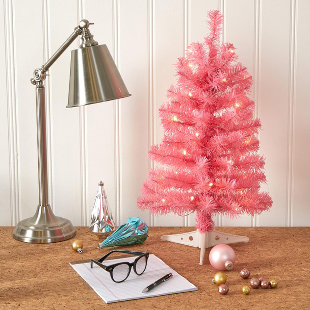 Nearly Natural 2ft. Pink Artificial Christmas Tree with 35 LED Lights and 72 Bendable Branches