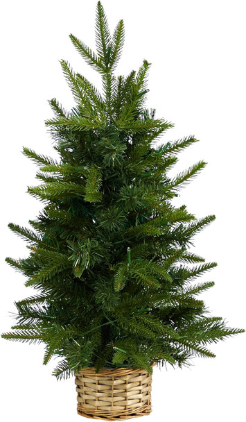 Nearly Natural 2ft. Artificial Christmas Tree with 35 Clear LED Lights in Decorative Basket