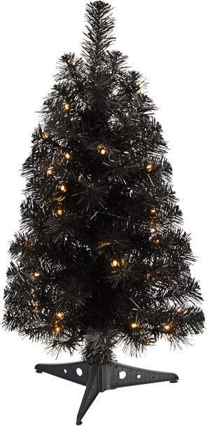 Nearly Natural 2ft. Black Artificial Christmas Tree with 35 LED Lights and 72 Bendable Branches
