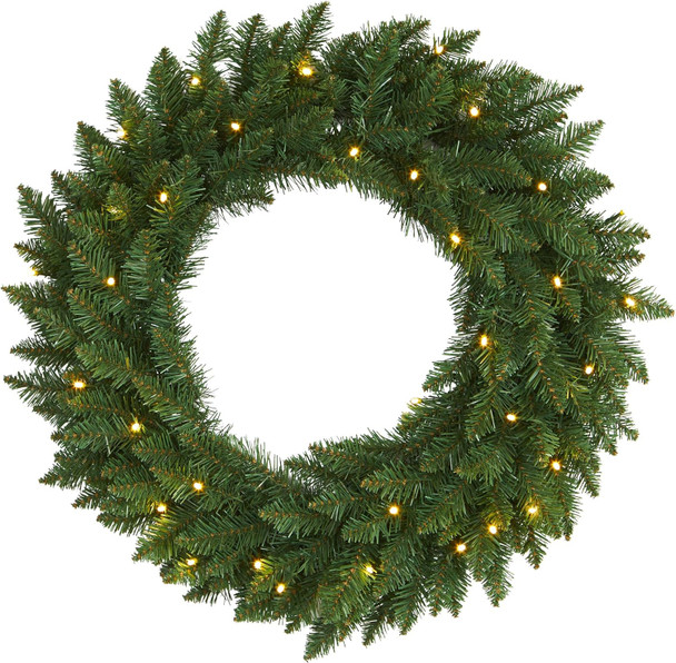 Nearly Natural 24in. Green Pine Artificial Christmas Wreath with 35 Clear LED Lights