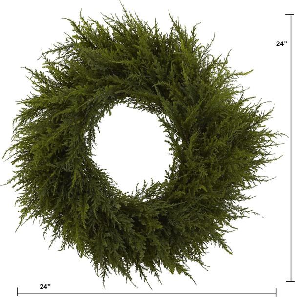Nearly Natural 24in. Cedar Wreath – Lush, Lifelike Greenery, Durable and Long-Lasting, Perfect for Entryways, Year-Round Use