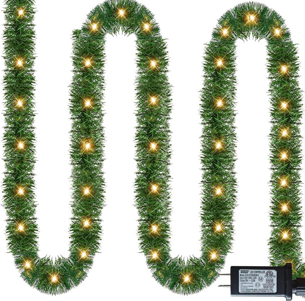 NEROSUN 50 FT Christmas Green Garland, 150 LED Pre-lit Lights Lighted Artificial Pine Garlands, for Indoor Outdoor Gate Home Winter Holiday Christmas Decorations